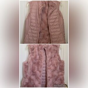 Nicole Miller Pale Pink Quilted Reversible Vest with Faux Fur Size Small NWOT